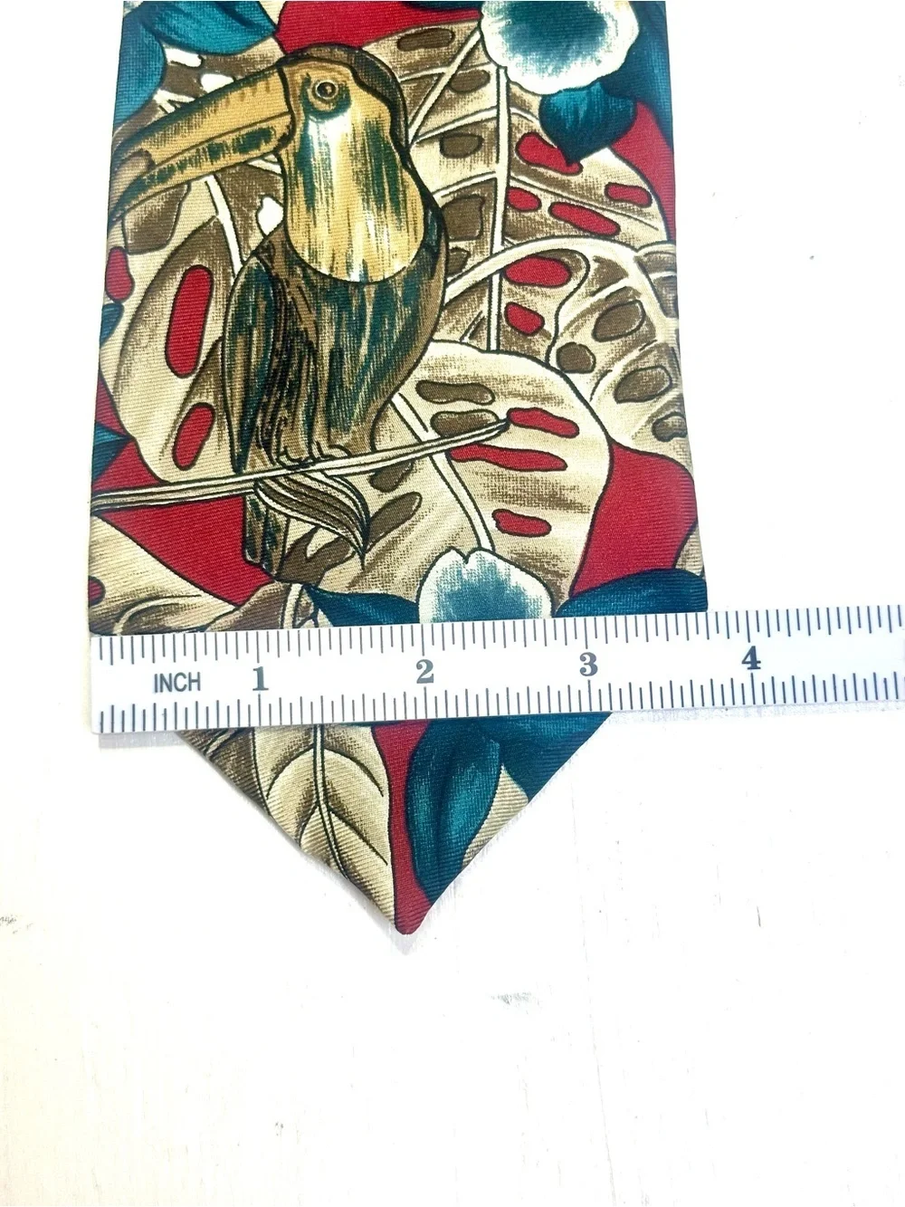 Vintage Oscar de la Renta Toucan Tropical Floral Silk Tie 90s Novelty